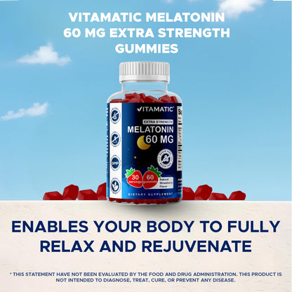Vitamatic Sugar Free Melatonin Gummies 60 mg – 60 Veg Gummies, Pack of 2