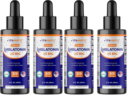 Vitamatic 4-Pack Melatonin 20mg Liquid Drops – Berry Flavor, Non-GMO