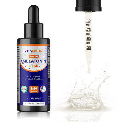 Vitamatic 4-Pack Melatonin 20mg Liquid Drops – Berry Flavor, Non-GMO