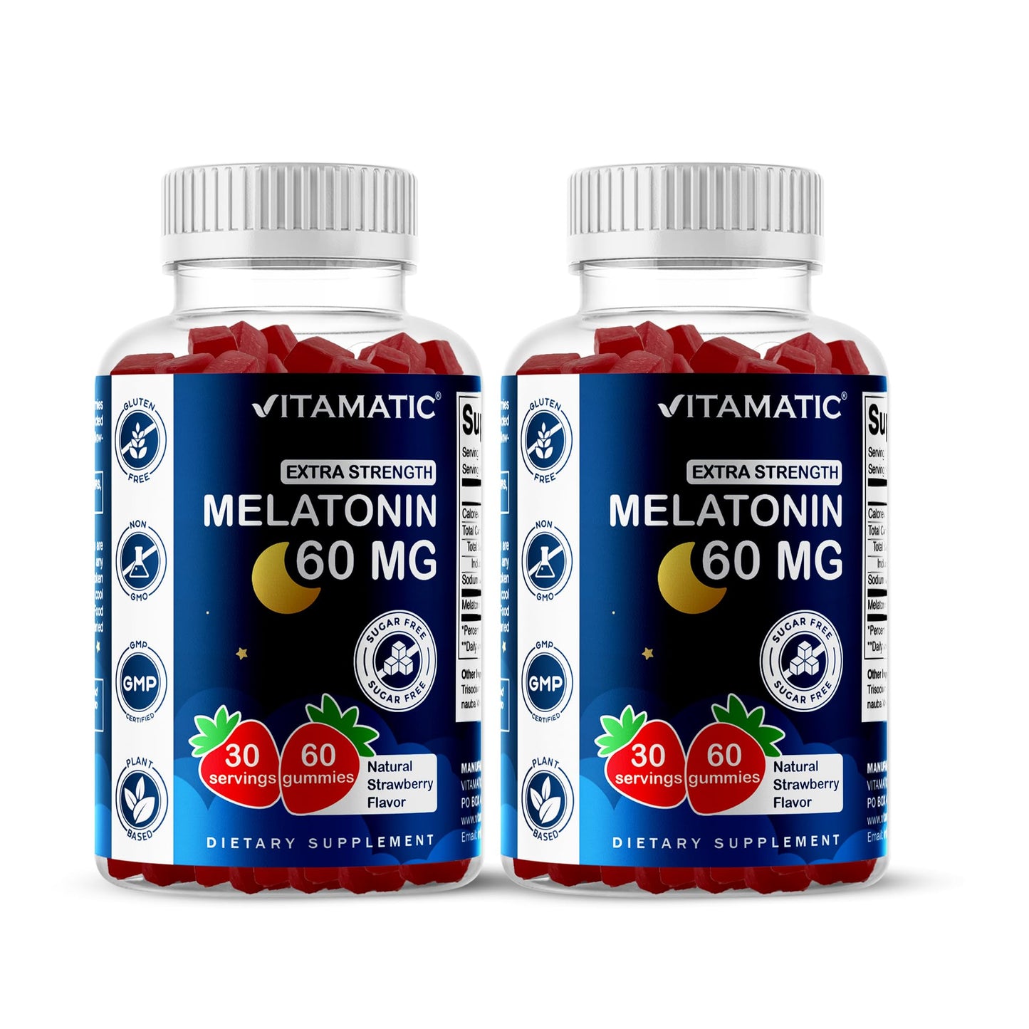 Vitamatic Sugar Free Melatonin 60 mg Gummies – 2 Pack (60 Gummies) – Vegan, Non-Habit Forming
