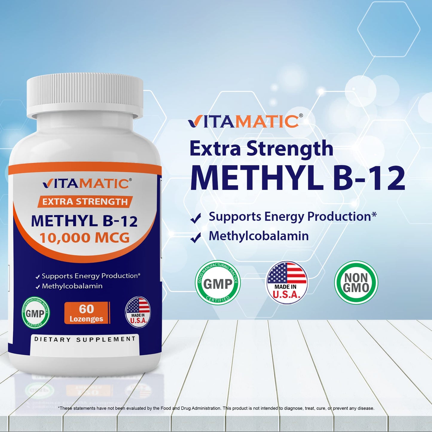 Vitamatic Methyl B12 10,000 mcg – 60 Lozenges | Energy & Nerve Health