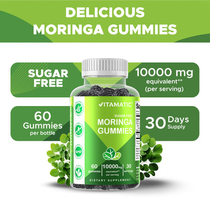 Vitamatic 2 Packs Sugar Free Moringa Gummies – 10,000 mg/Serving, Pectin-Based
