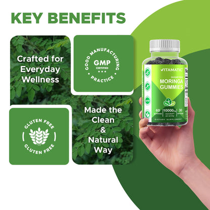 Vitamatic 2 Packs Sugar Free Moringa Gummies – 10,000 mg/Serving, Pectin-Based