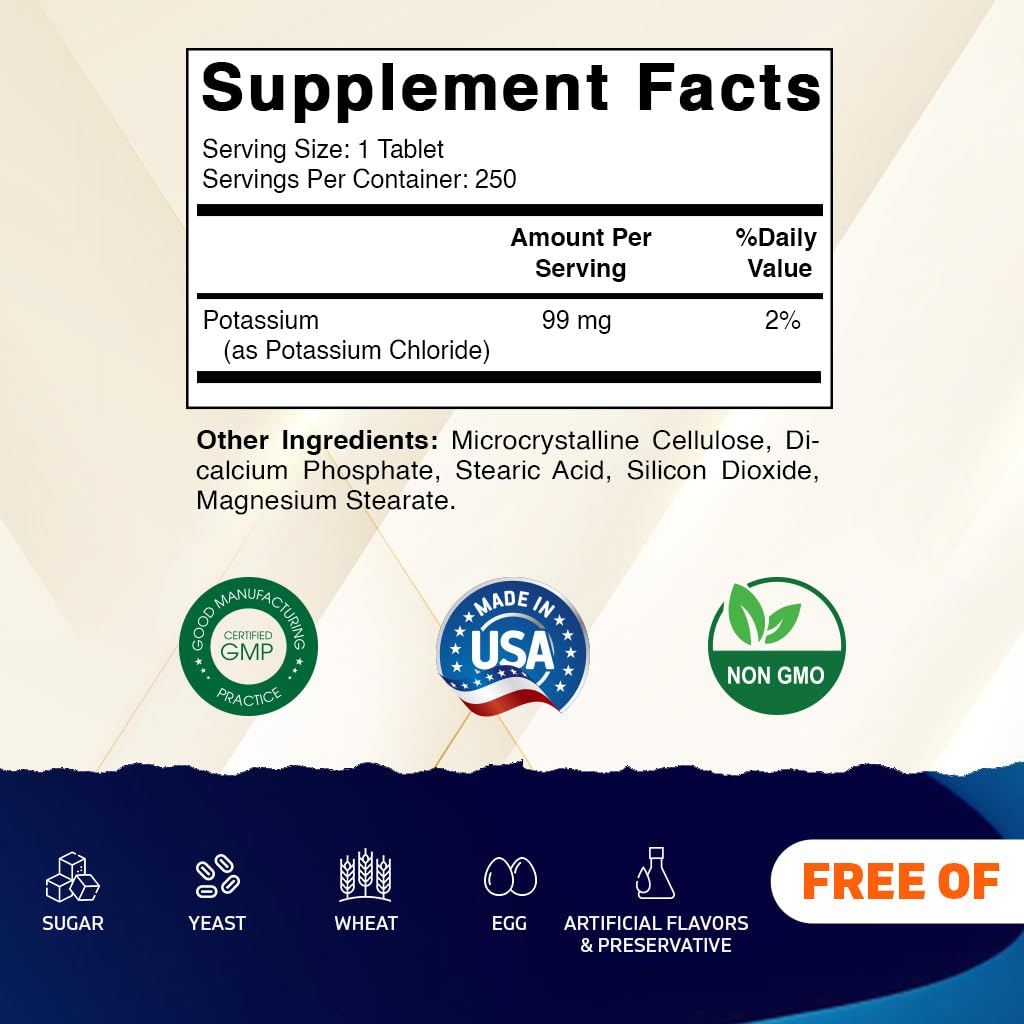 Vitamatic Potassium 99mg - 250 Tablets | Potassium Chloride, Electrolyte Support