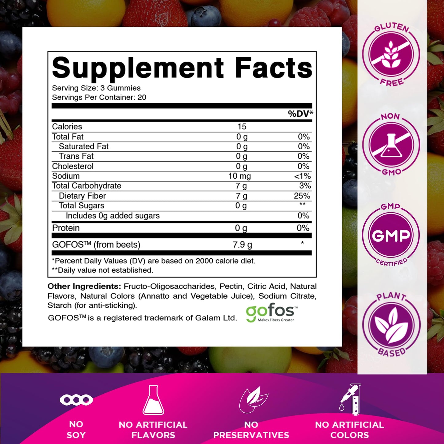 Vitamatic Prebiotic Fiber Gummies – 7g Fiber per Serving, 60 Pectin-Based, Vegan & Gluten-Free