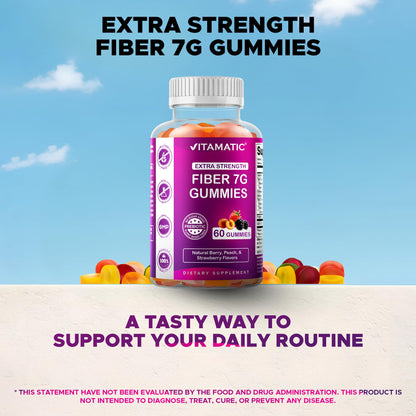 Vitamatic Prebiotic Fiber Gummies – 7g Fiber per Serving, 60 Pectin-Based, Vegan & Gluten-Free