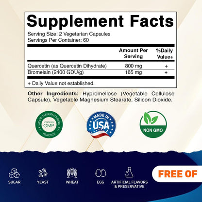 Vitamatic Quercetin with Bromelain – 120 Vegetarian Capsules | Non-GMO & Gluten Free