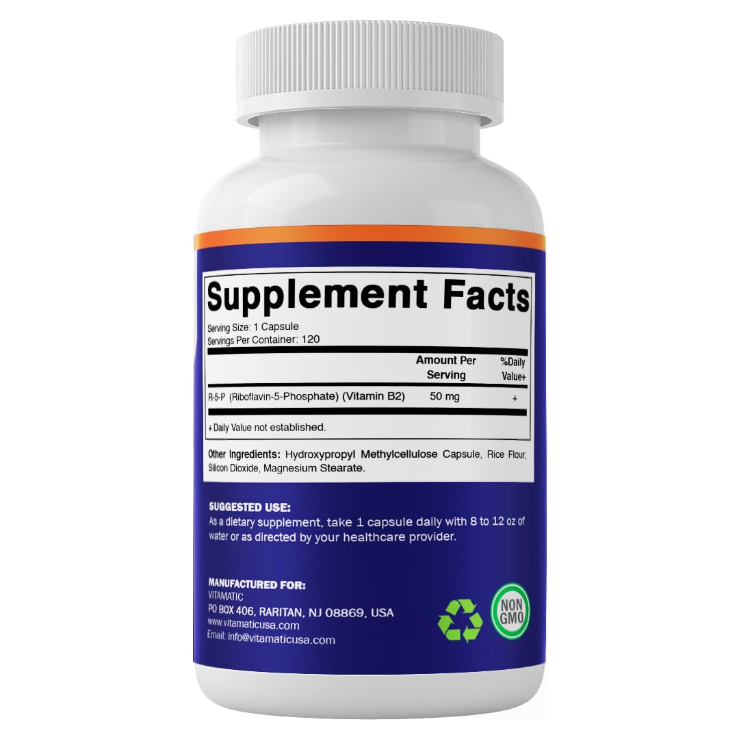 Vitamatic R-5-P Riboflavin-5-Phosphate 50 mg | 120 Vegetarian Capsules