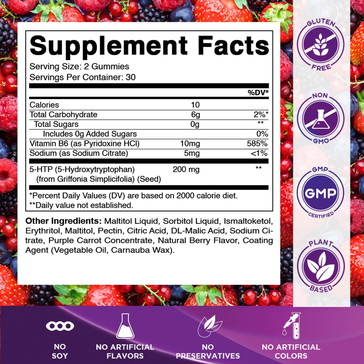Vitamatic Sugar Free 5-HTP 200mg Gummies with B6 – 60 Pectin-Based Vegan Gummies