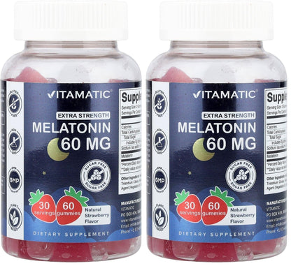 Vitamatic Sugar Free Melatonin Gummies 60 mg – 60 Veg Gummies, Pack of 2