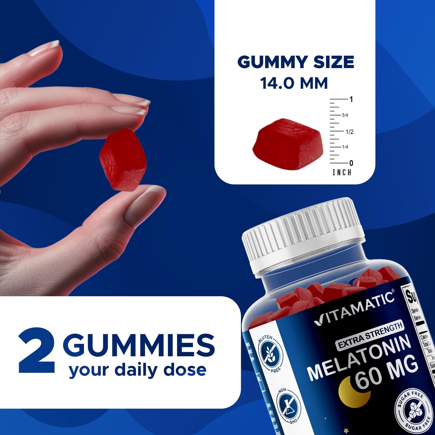 Vitamatic Sugar Free Melatonin Gummies 60 mg – 60 Veg Gummies, Pack of 2