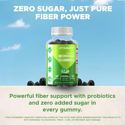 Vitamatic Sugar Free Moringa Gummies – 10,000 mg per Serving (50:1 Extract) | 60 Vegan Gummies | No Sugar Added