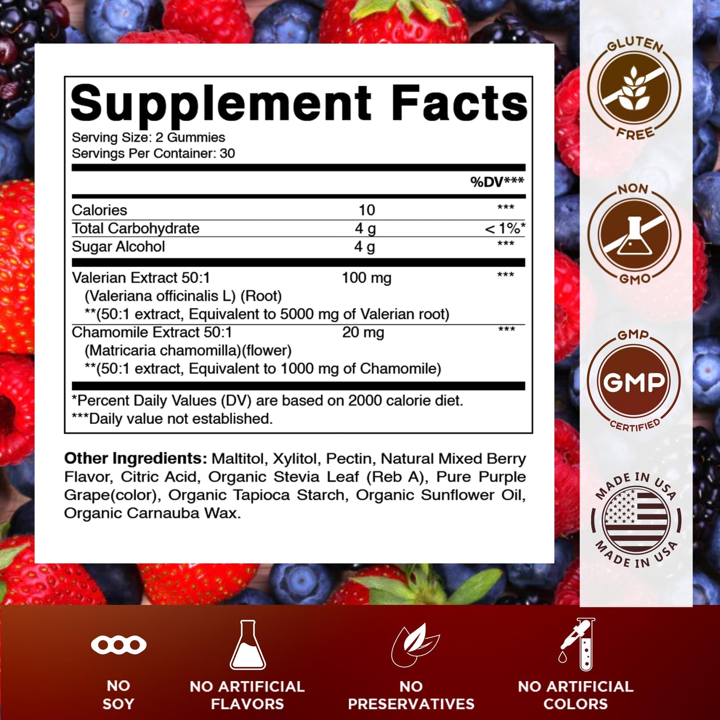 Vitamatic Valerian Root Chamomile Gummies – 6000 mg per Serving, Mixed Berry – 60 Gummies | Non-GMO, Gluten-Free