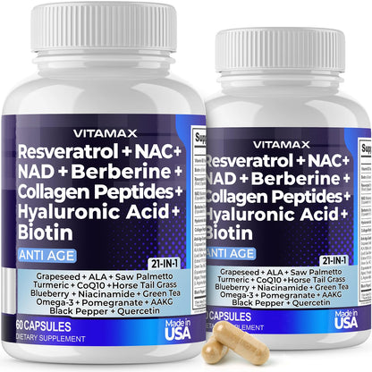 Vitamax 21-in-1 Age Smart NAD+ Resveratrol Berberine – Made in USA