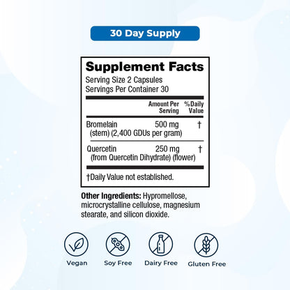 VitaMedica Bromelain & Quercetin — 500mg Bromelain / 250mg Quercetin, 2400 GDU, 60 Vegan Capsules