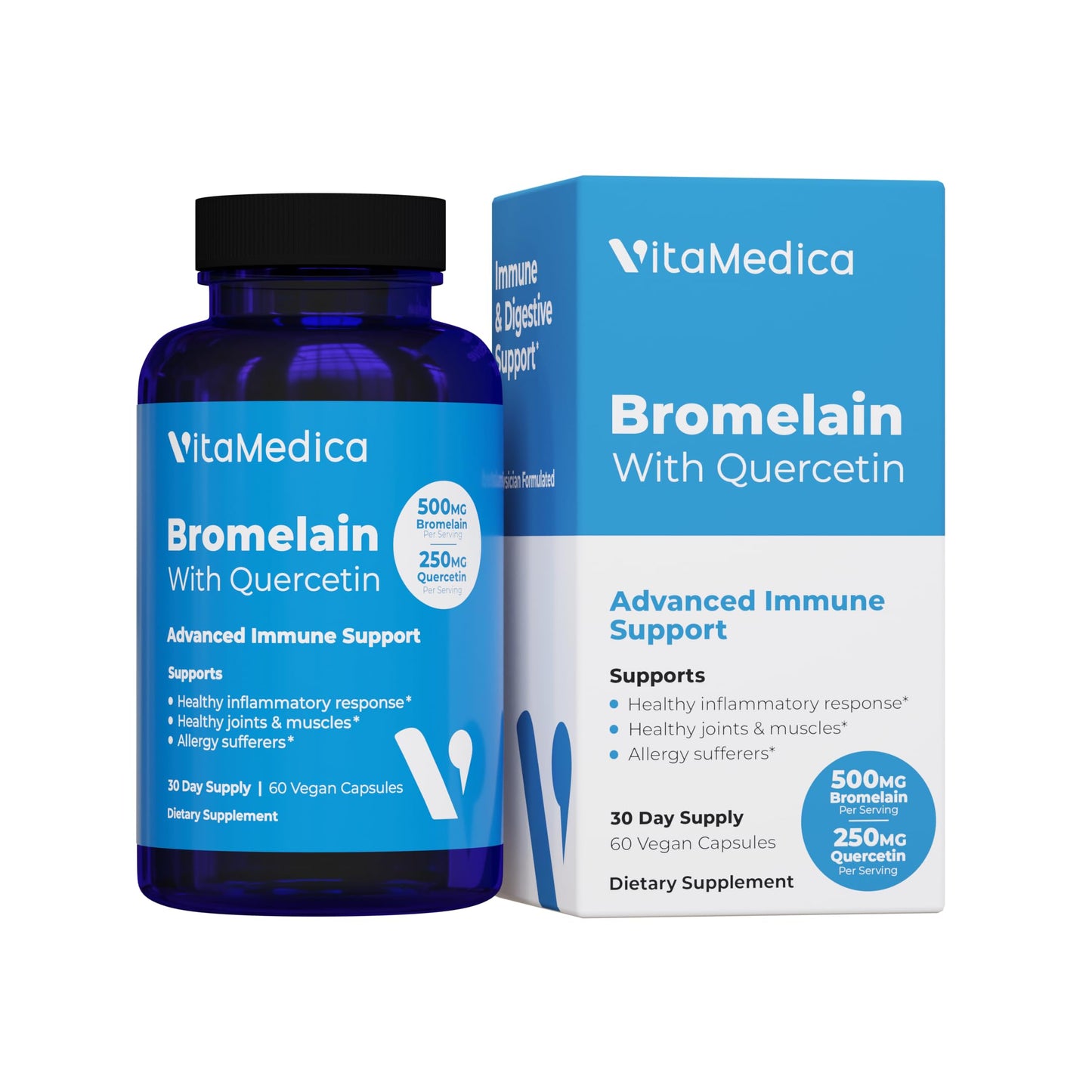 VitaMedica Bromelain & Quercetin Supplement – 500mg Bromelain / 250mg Quercetin, 2400 GDU, 60 Vegan Capsules (30 Servings)