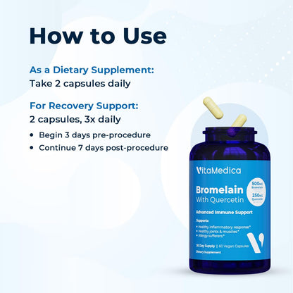 VitaMedica Bromelain & Quercetin — 500mg Bromelain / 250mg Quercetin, 2400 GDU, 60 Vegan Capsules