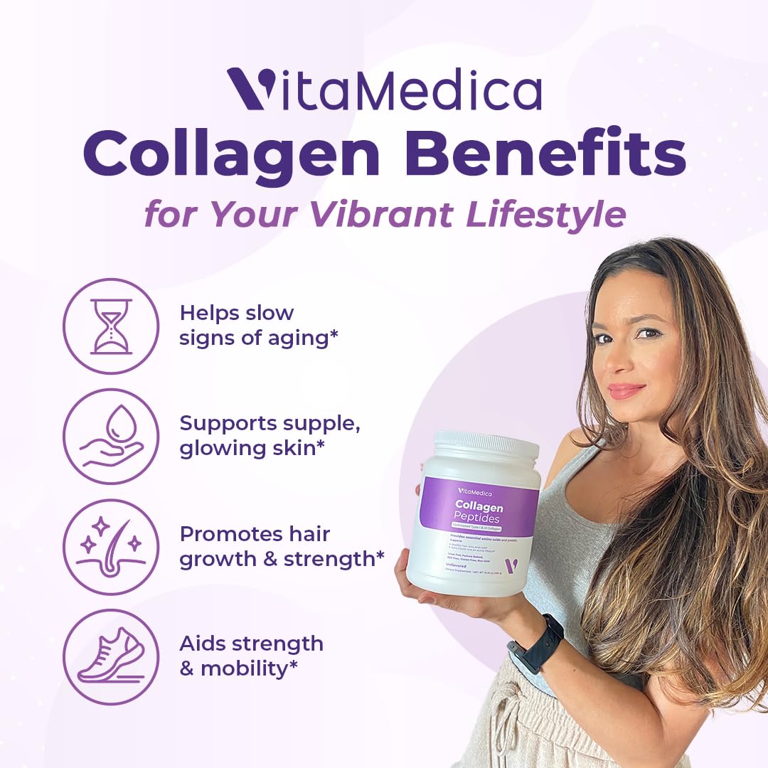 VitaMedica Collagen Peptides Powder – Grass-Fed, Hydrolyzed Types I & III, Zero Sugar, Pack of 2