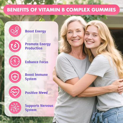 Vitamin B Complex Gummies – All B Vitamins + Methyl B12 | Energy & Immune Support | Raspberry Flavor (60 Count)