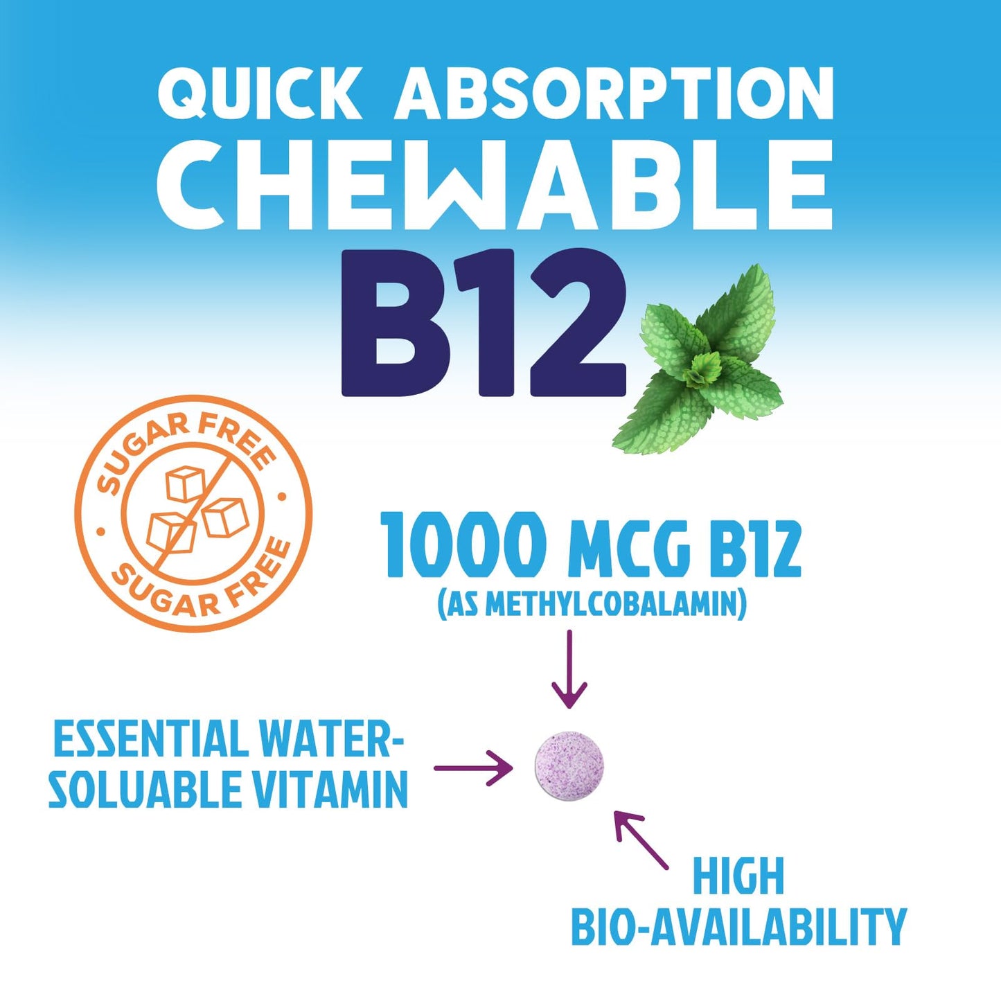 Vitamin B12 1000 mcg Methylcobalamin - Vegan, Sugar-Free Raspberry | 60 Chewable Tablets | 60 Day Supply