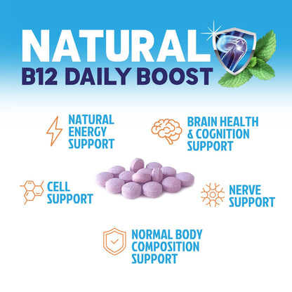 Vitamin B12 1000 mcg Methylcobalamin - Vegan, Sugar-Free Raspberry | 60 Chewable Tablets | 60 Day Supply
