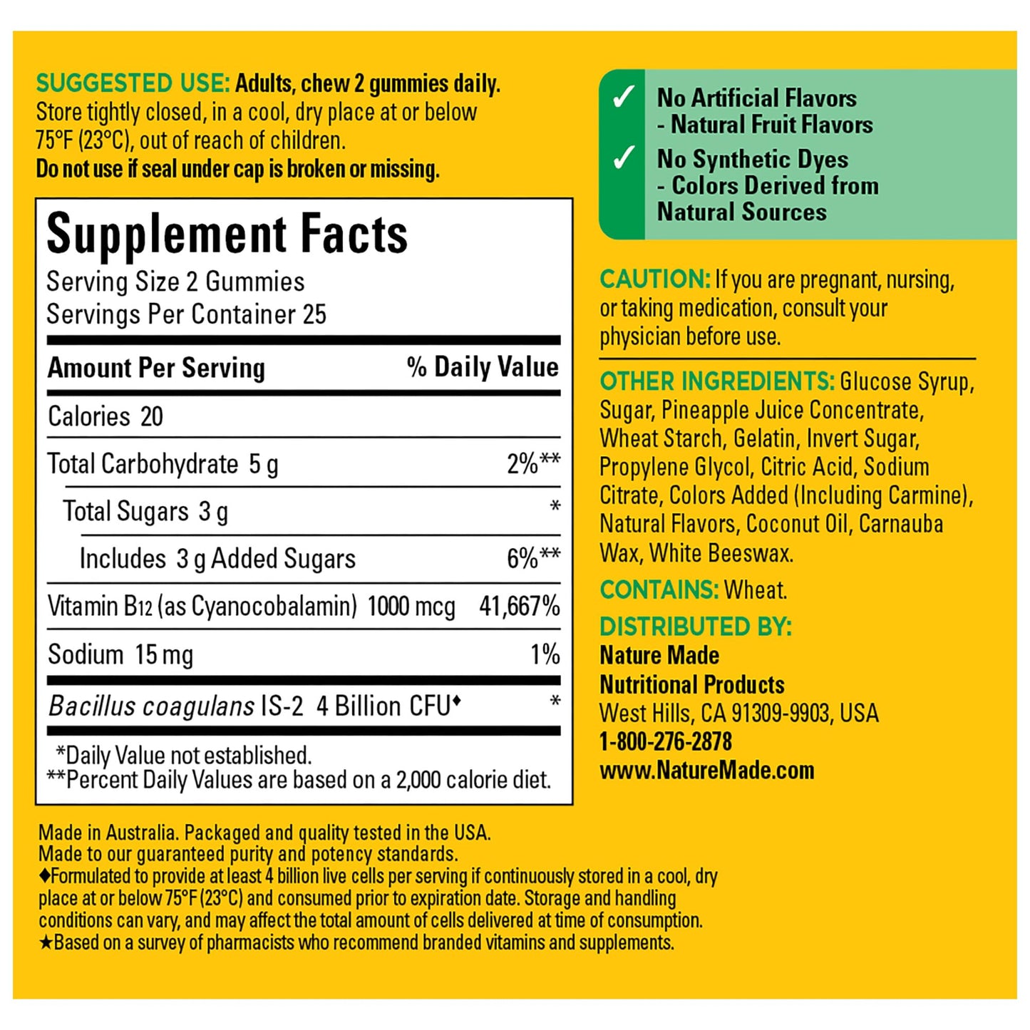 Nature Made Digestive Probiotics & Energy B12 Gummies – 50 Gummies, 25 Day Supply (Women & Men)