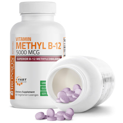 Bronson Methyl B12 5000 mcg Methylcobalamin – Energy & Brain Support (60 Lozenges)