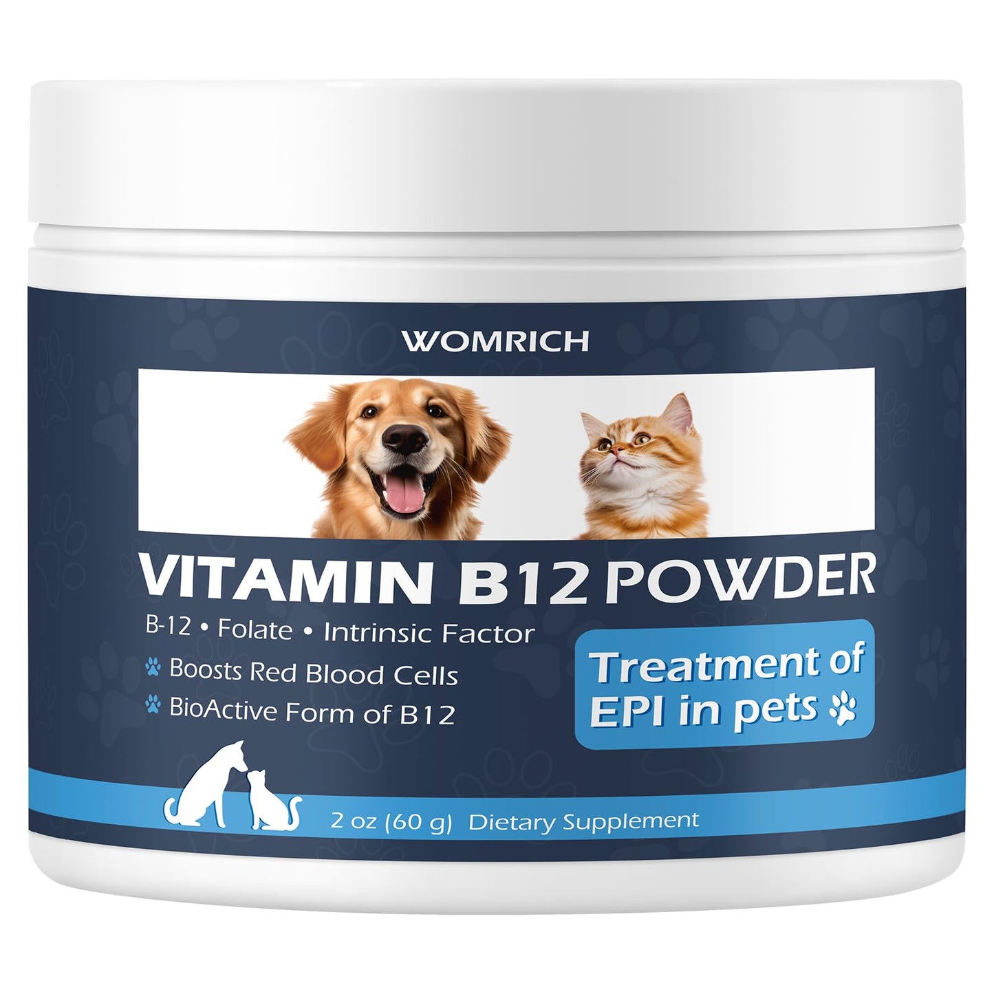 Appetite Stimulant Vitamin B12 Powder for Cats & Dogs – Methylcobalamin with Folate & Intrinsic Factor (60g)