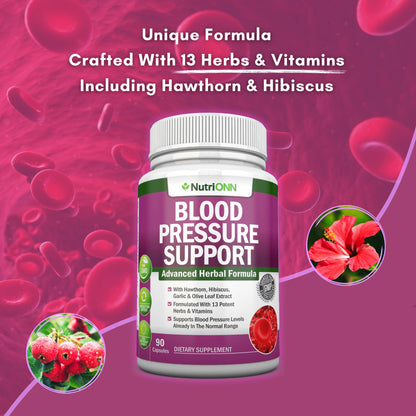 Blood Pressure Support Supplement - 13 Herbs & Vitamins | 90 Day Supply
