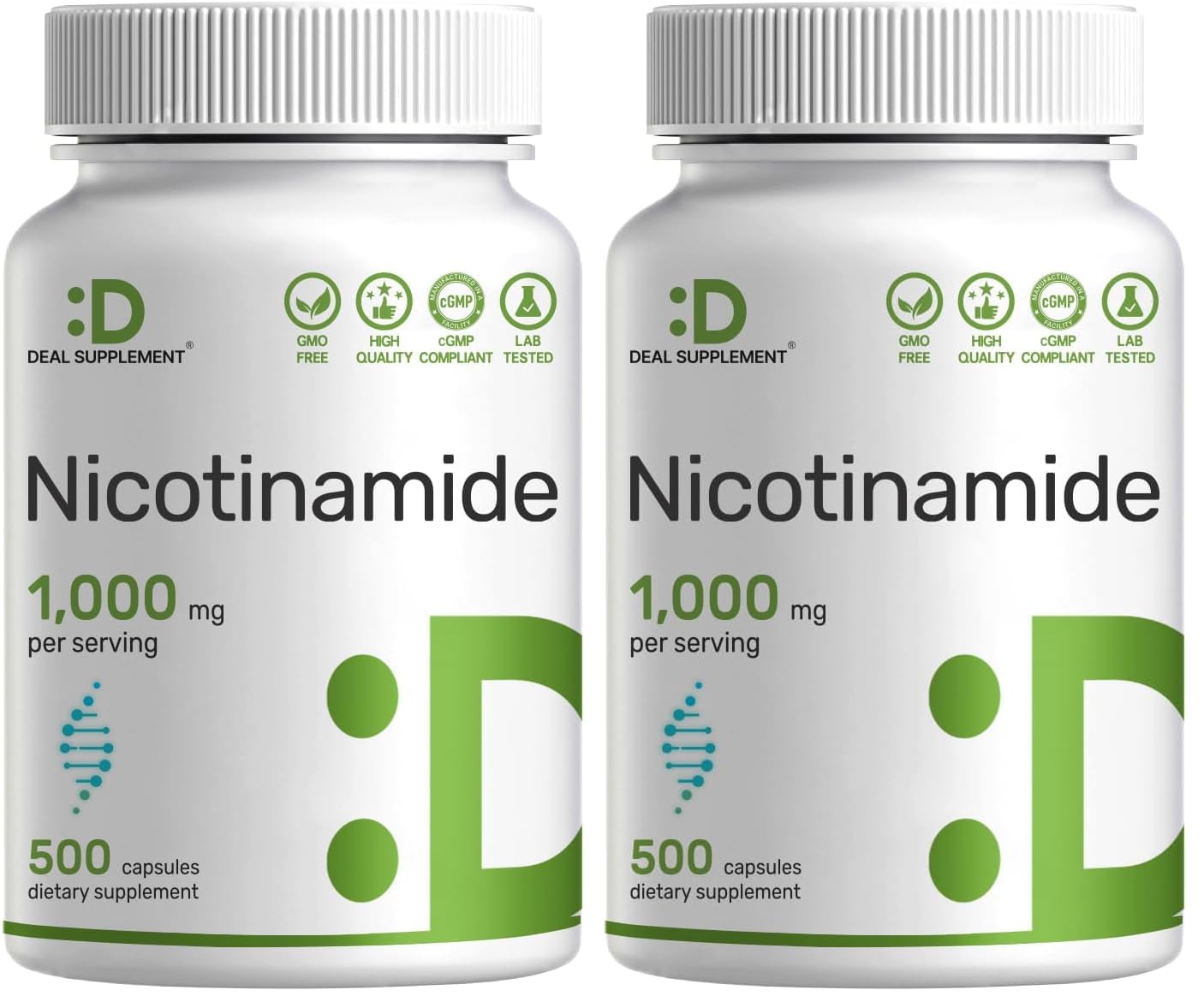 DEAL SUPPLEMENT Vitamin B3 Nicotinamide 1,000mg – 500 Capsules, Flush Free, Non-GMO