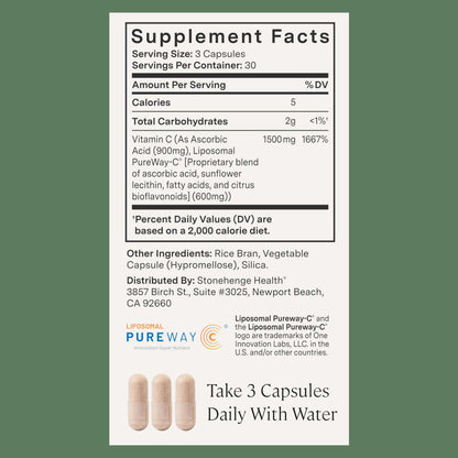Stonehenge Health Dynamic Liposomal Vitamin C 1500mg – 90 Capsules | PureWayC Liposomal Vitamin C