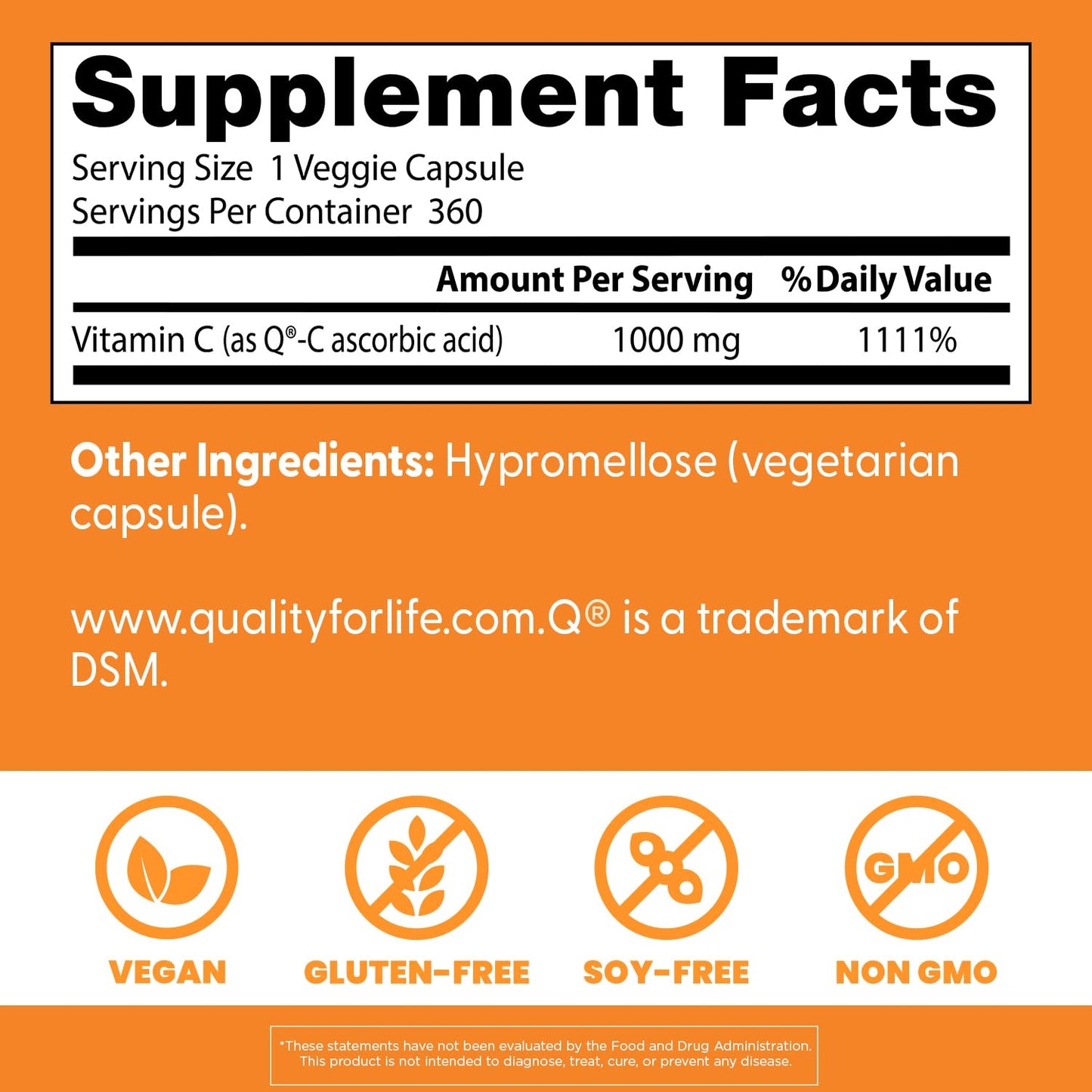 Doctor's Best Vitamin C with Q-C – Immune Support, 360 Veggie Caps