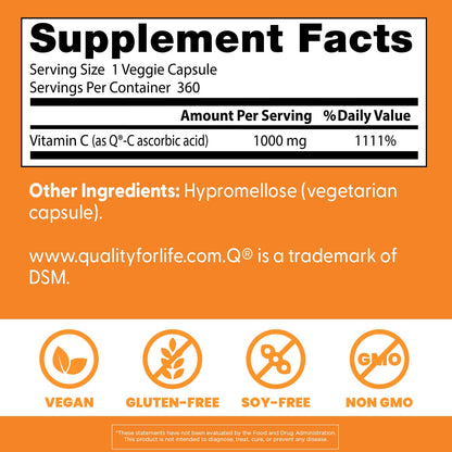 Doctor's Best Vitamin C with Q-C – Immune Support, 360 Veggie Caps