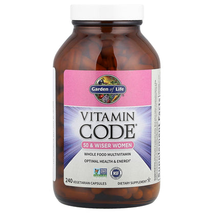Garden of Life Vitamin Code 50+ Women Multivitamin – Probiotics, Enzymes & Whole-Food Nutrition | 240 Capsules