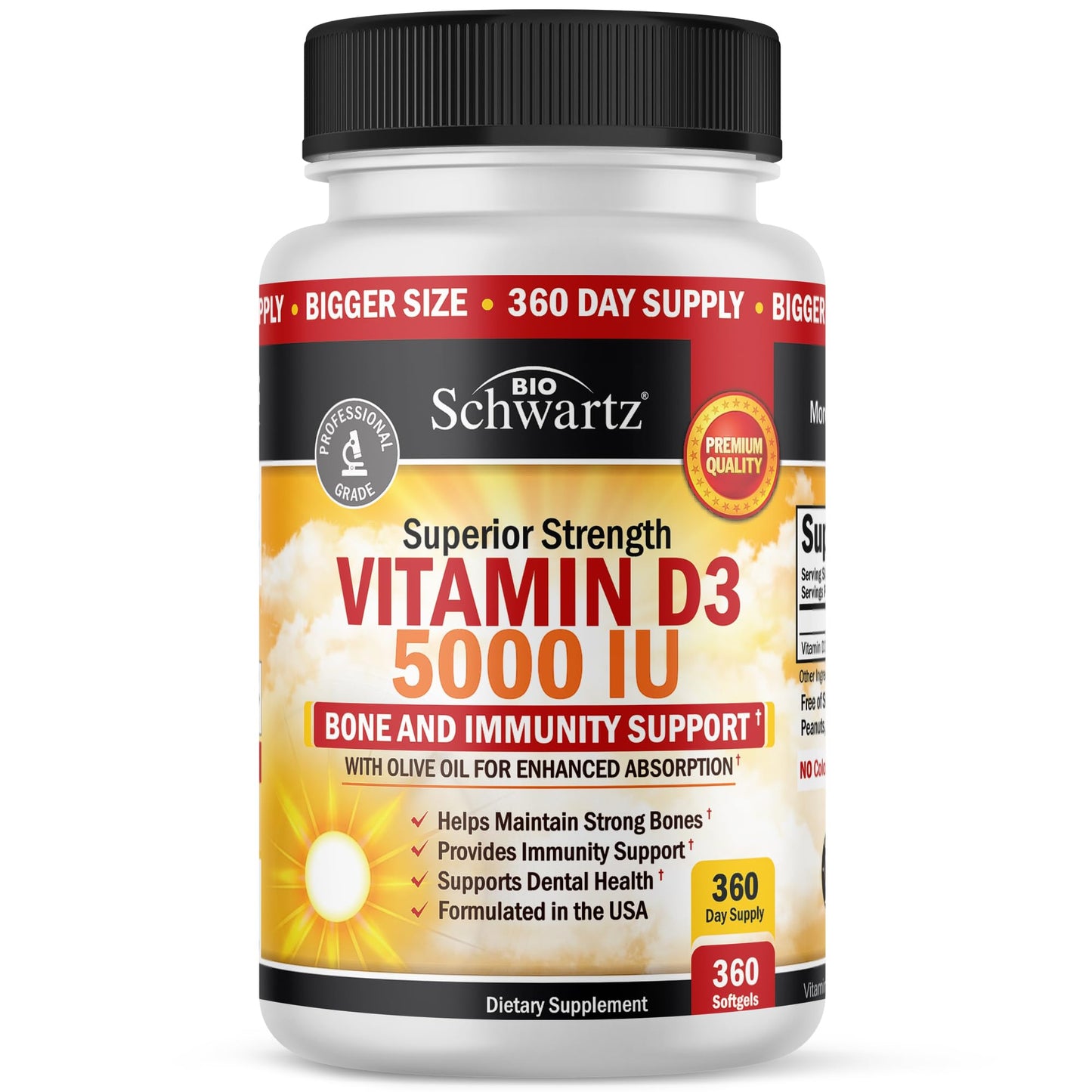 Vitamin D3 5000 IU with Olive Oil - Immune, Bone & Muscle Health
