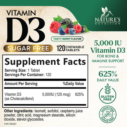 Vitamin D3 5000 IU Chewables – Immune & Bone Support | Nature's Nutrition