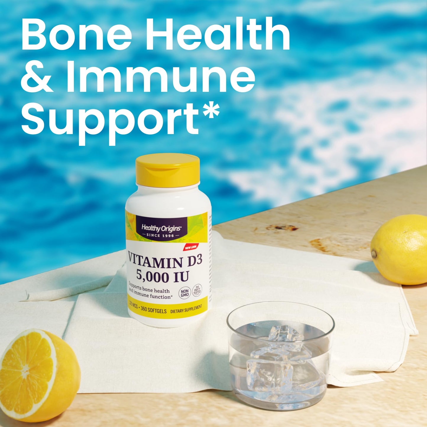 Healthy Origins Vitamin D3 5,000 IU – Non-GMO, Gluten Free, 120 Softgels