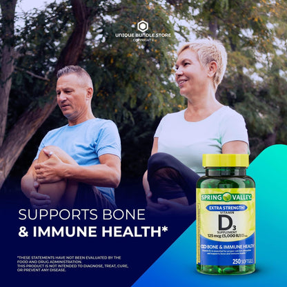 Vitamin D3 5000 IU (125 mcg) Softgels – 250 ct | Bone & Immune Support