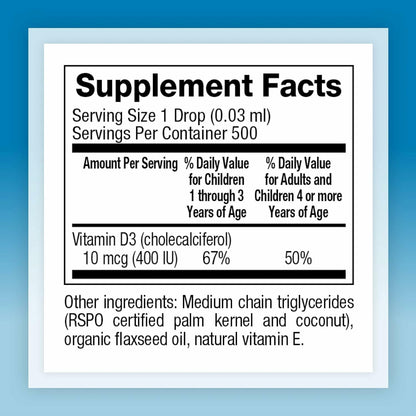 Natural Factors Vitamin D3 Drops 400 IU (10 mcg) for Kids - Supports Strong Bones & Immune Function