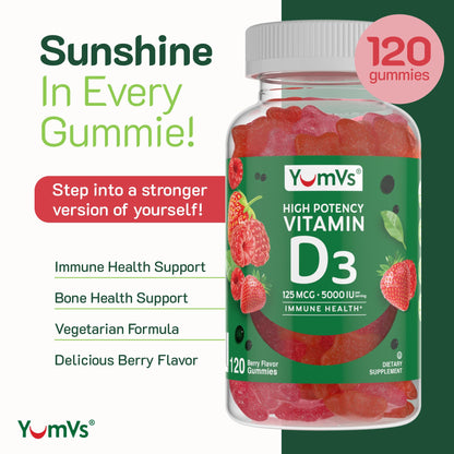 Vitamin D3 Gummies 5000 IU (125 mcg) – Immune & Bone Health | Non-GMO, Gluten-Free, Dairy-Free