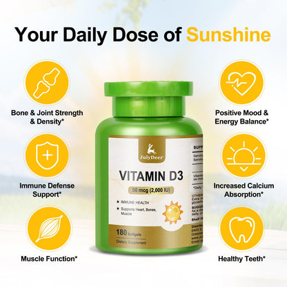 Vitamin D3 2000 IU (50 mcg) 360 Softgels – Immune & Bone Health | Non-GMO, Gluten-Free