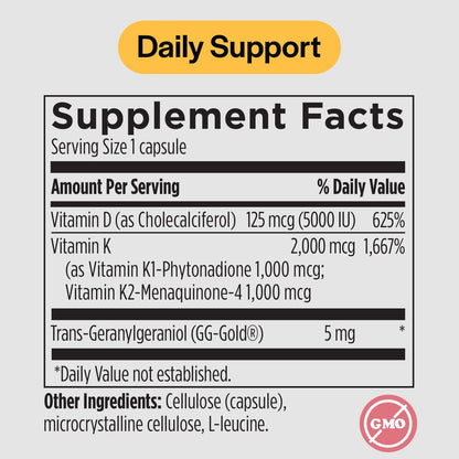 Vitamin D3 K2 5000 IU - Supports Calcium Absorption, Bone & Heart Health - 60 Veg Capsules