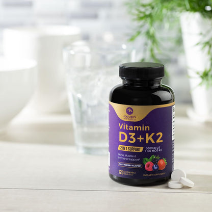 Vitamin D3 K2 5000 IU Berry Chewable – Immune & Bone Health (120 Tabs)