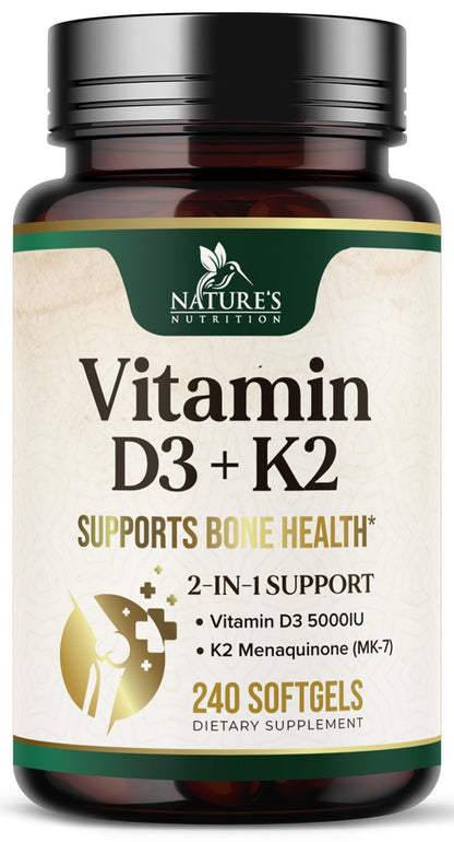Vitamin D3 K2 5000 IU Plus with K2 MK-7 - 240 Softgels | Non-GMO