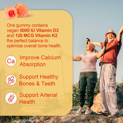 NEVISS Vitamin D3 5000IU + K2 (MK-7) 120mcg Gummies – Sugar-Free, B Complex, 2-Pack