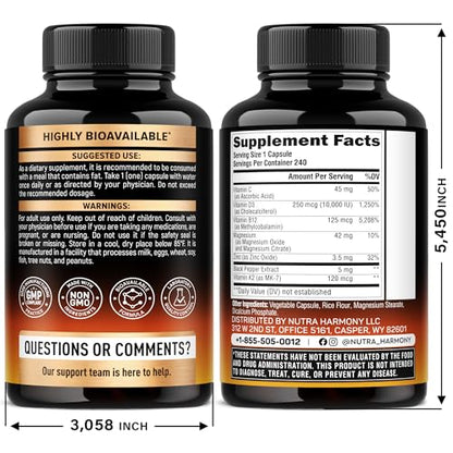 Vitamin D3 K2 10000 IU + MK-7 120 mcg | Immune, Bone & Mood Support | Made in USA | 240 Capsules