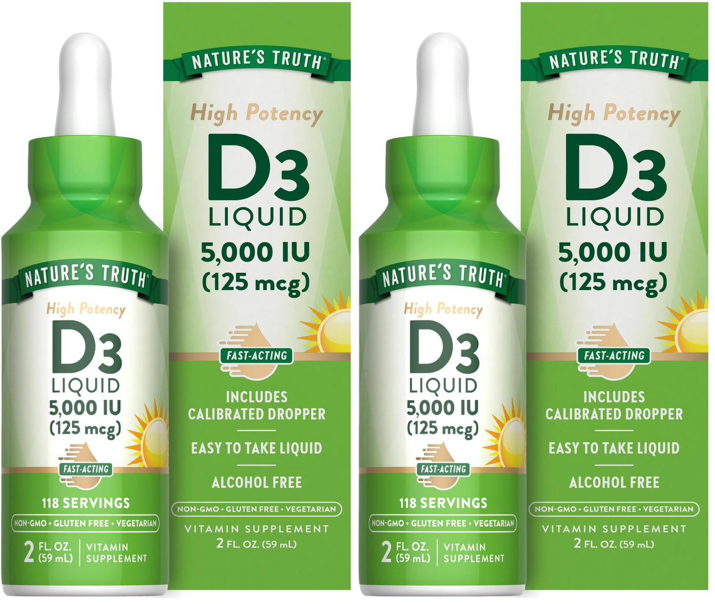 Nature's Truth Vitamin D3 Liquid 5000 IU - 2 fl oz, Non-GMO & Gluten Free (Pack of 2)