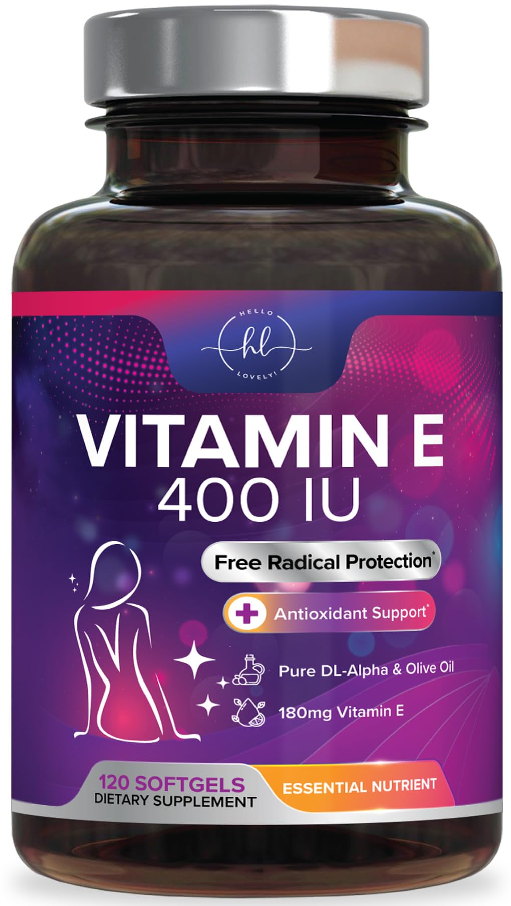 Vitamin E 400 IU Softgels – Hair & Skin Support, Immune Health, Non-GMO, Gluten Free (120 Softgels)