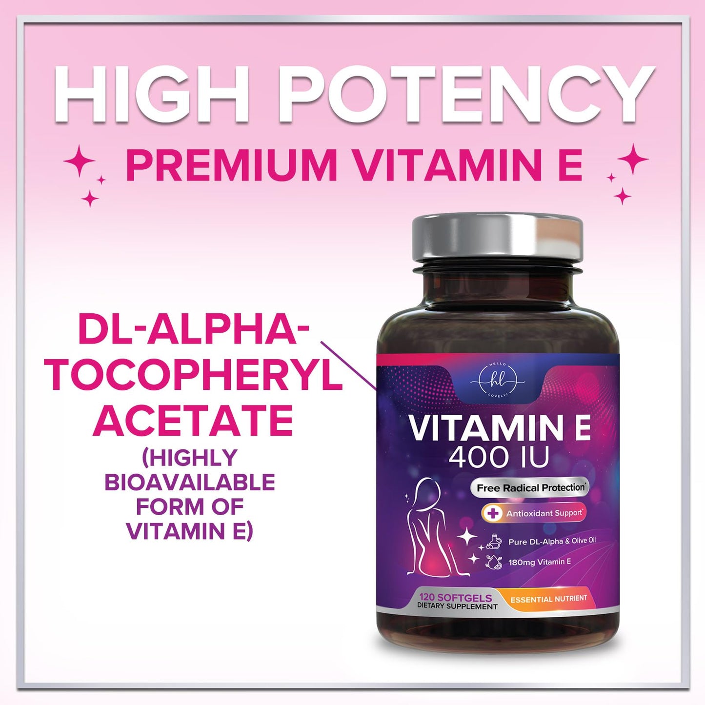 Vitamin E 400 IU Softgels – Hair & Skin Support, Immune Health, Non-GMO, Gluten Free (120 Softgels)