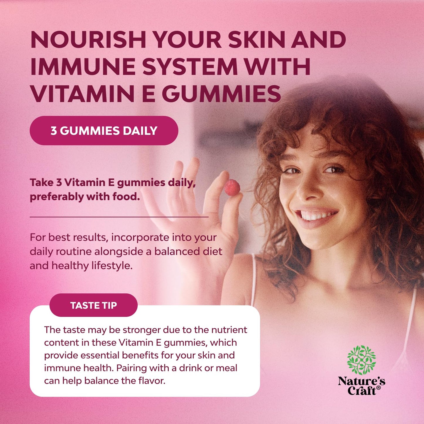 Natures Craft Vitamin E Gummies – 400 IU High-Potency Skin Support – 2-Month Supply